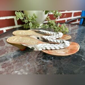 Replay | white braided leather heeled flip flop sandals | size 6.5